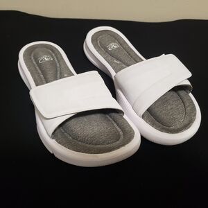 Athletic Works White Slide Sandals with Gray Cushioned Footbed